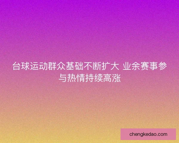 台球运动群众基础不断扩大 业余赛事参与热情持续高涨